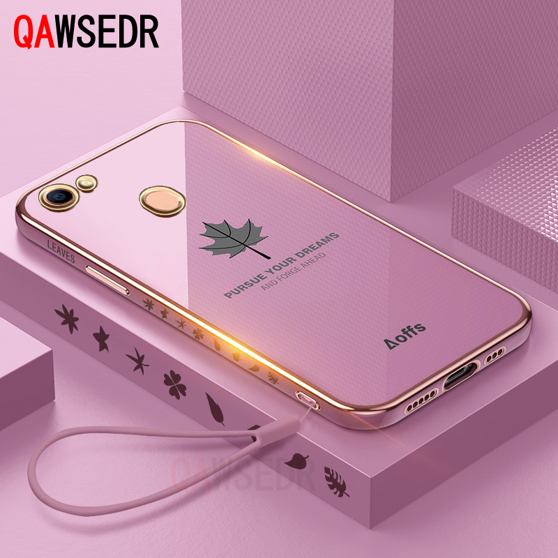 QAWSEDR Case for OPPO A73 A79 F5 Youth Maple Leaf Electroplating Precise Camera Protection Soft Phone Casing for Girls TPU Cover with Free lanyard