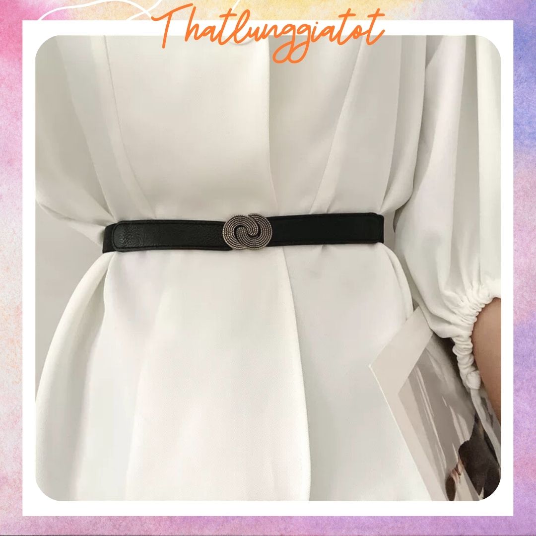 Đai váy thun đơn giản mặt màu đồng phối đầm, áo vest bản nhỏ 2cm DV097 – Thắt Lưng Giá Tốt