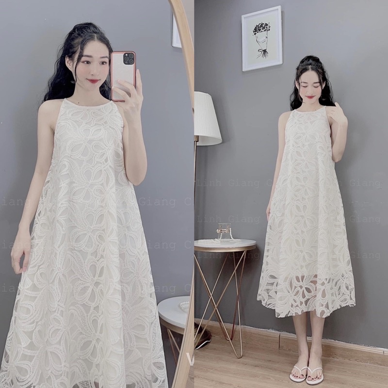 Váy Maxi Cổ Yếm Ren Hoa Nổi Hàng Lớp Siêu Xinh, Đầm Nữ Cổ Yếm Dáng Suông |  Lazada.vn