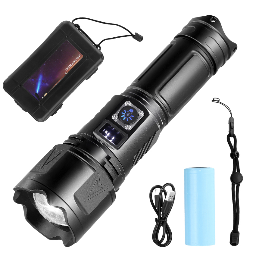 Flashlight led super bright, powerful rechargeable flashlight, usb flashlight with zoom and 26650 b/a/t/t/e/r/y/, bright led flashlight for camping and daily use.
