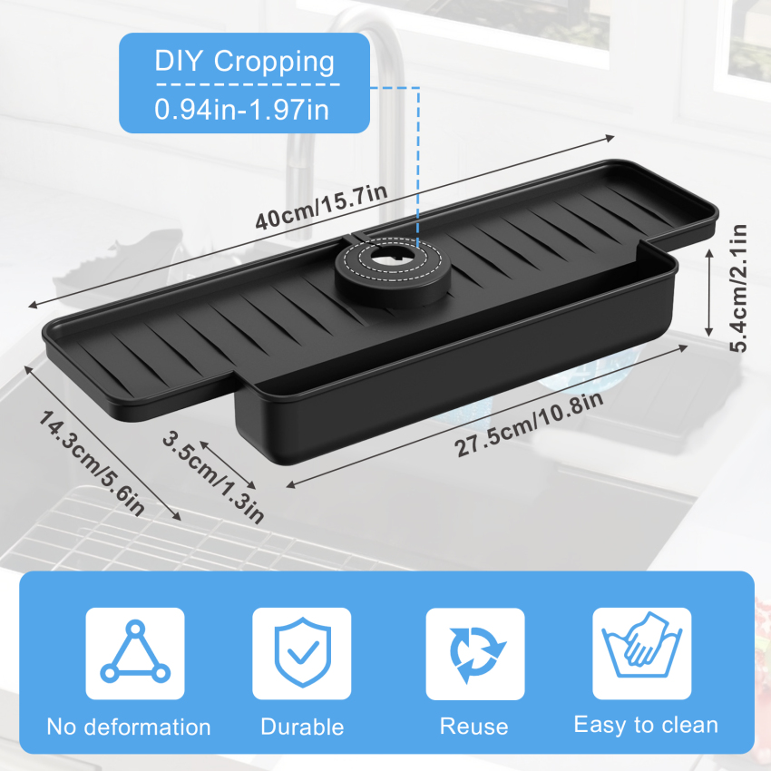 Silicone Faucet Mat,Silicone Faucet Handle Drip Catcher Tray,Faucet Sink Splash Guard,Drying Mat For Kitchen Bathroom Counter,Drying Pad,Faucet Draining Pad,Bathroom Worktop Protect
