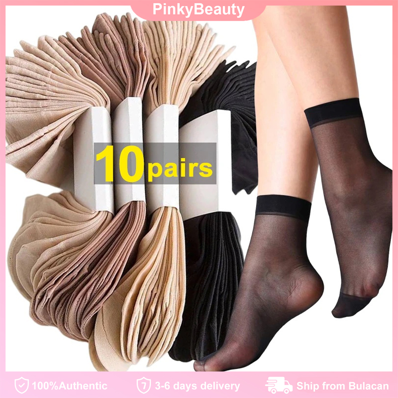 10 Pairs Summer Female Short Skin Socks Women's Thin Crystal Transparent  Girl Ankle Silk Smooth Non-slip Suitable Socks