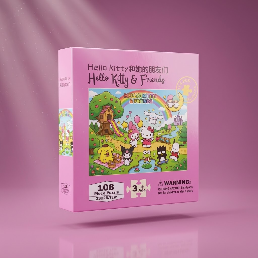 108 Pc Large Jigsaw Puzzle Hello Kitty Design - 13x10.5 Inch Puzzle Educational