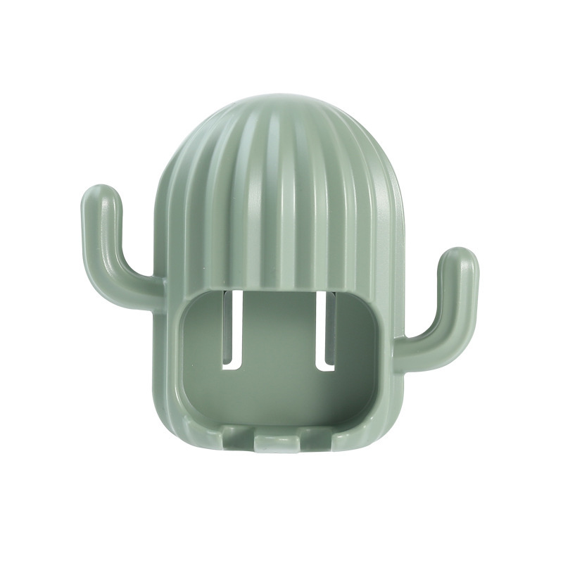 Creative Cactus Shape ABS Toothbrush Holder with Hooks Wall Mounted Toothbrush Storage Rack Bathroom Supplies