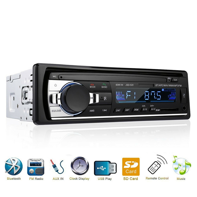 1 DIN Bluetooth Car Stereo Audio In-Dash Handsfree FM Aux Input Receiver SD  USB MP3 Radio Player W/ Remote Control 12V 