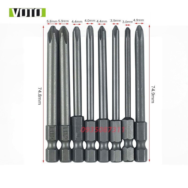Bộ mũi vít bake voto,bộ mũi bake chuôi lục giác từ tính thép s2 các cỡ v.v