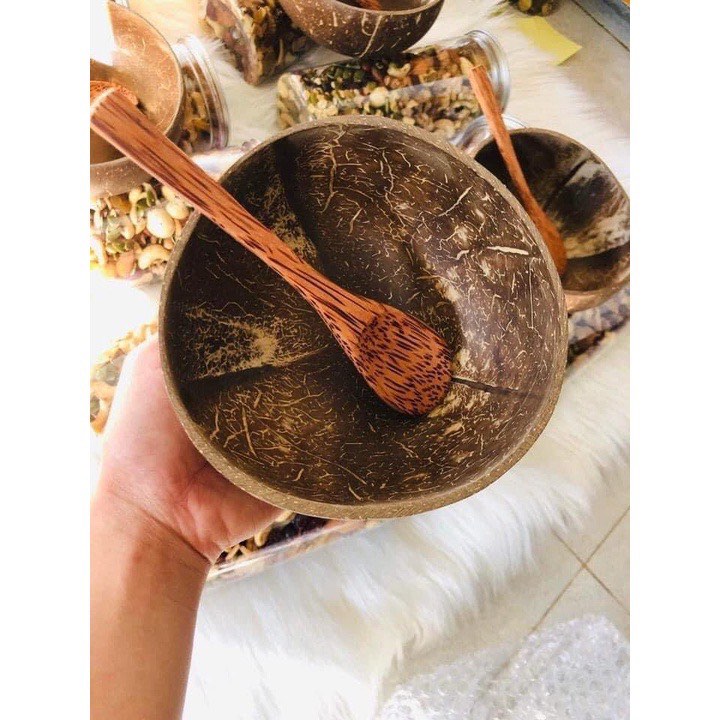 [Combo] - Chén / Bát gáo dừa + Muỗng gỗ dừa chuẩn Bến Tre
