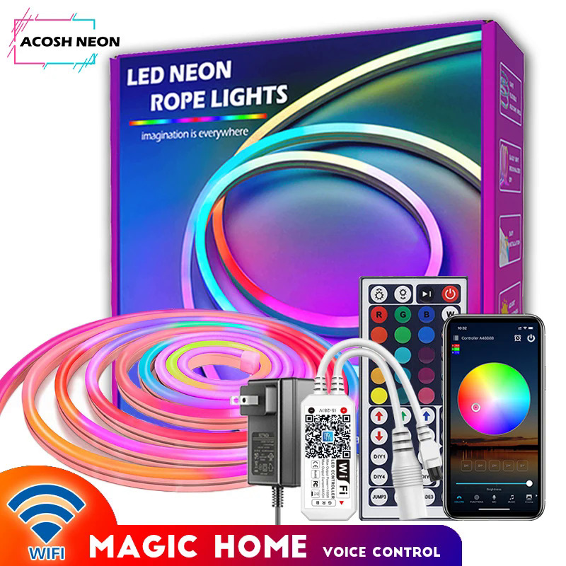 RGB Tuya WiFi LED neon lighting strip 12V DC led water proof muliple Colour silicone smart light strip Aleax and Sync