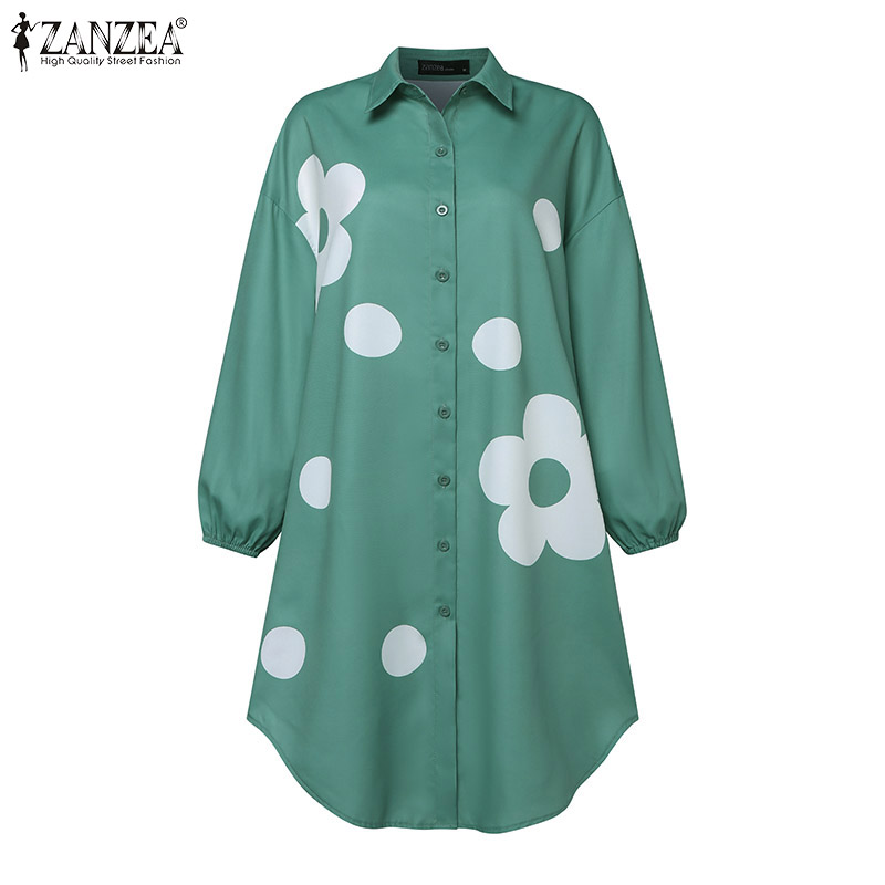 ZANZEA%20Korean%20Style%20Women's%20Dress%20New%20Fashion%20Lantern%20Sleeve%20A-Line%20Shirtdress%20Floral%20Printed%20Midi%20Dresses%20-%20Image%206