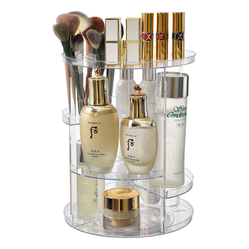 Cosmetic shelf Rotatable storage rack Dresser rack Acrylic material Skin care product storage rack Dormitory bedroom layered frame Rotatable acrylic desktop cosmetic storage box