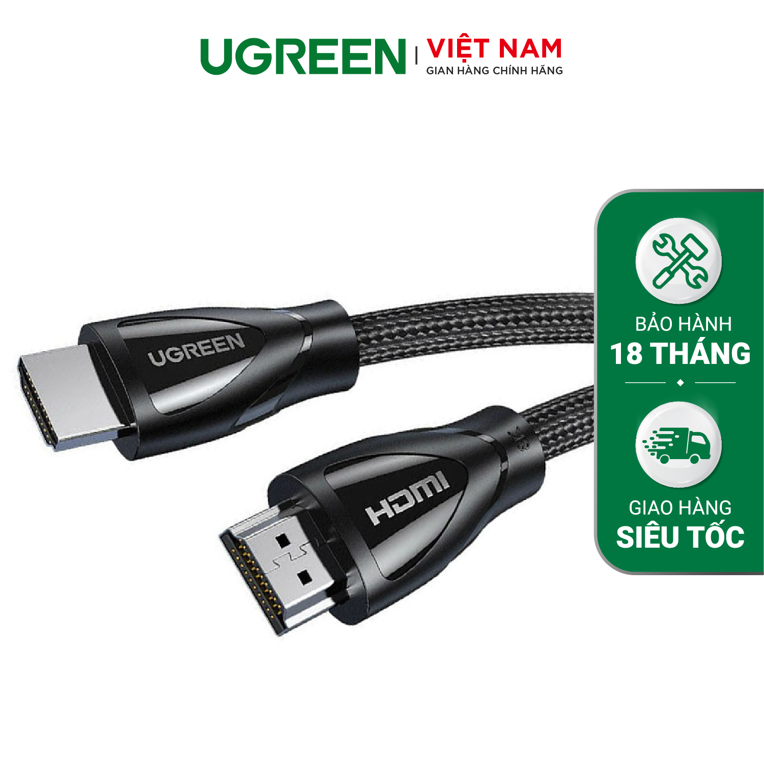 Cáp HDMI 2.1 UGREEN HD140 Hỗ trợ phân giải 8K/60Hz – Truyền tải tín hiệu không suy hao, Vỏ bện bông chống rối, độ bền cso – Hàng phân phối chính hãng – Bảo hành 18 tháng 1 đổi 1