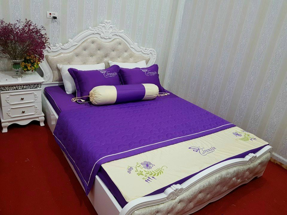 Bộ Chăn Ga Gối Cotton Satin Chần Bông CA Bedding Decor (1 Ga Chun, 2 Vỏ Gối, 1 Chăn Chần Bông, 1 Vỏ Ôm)