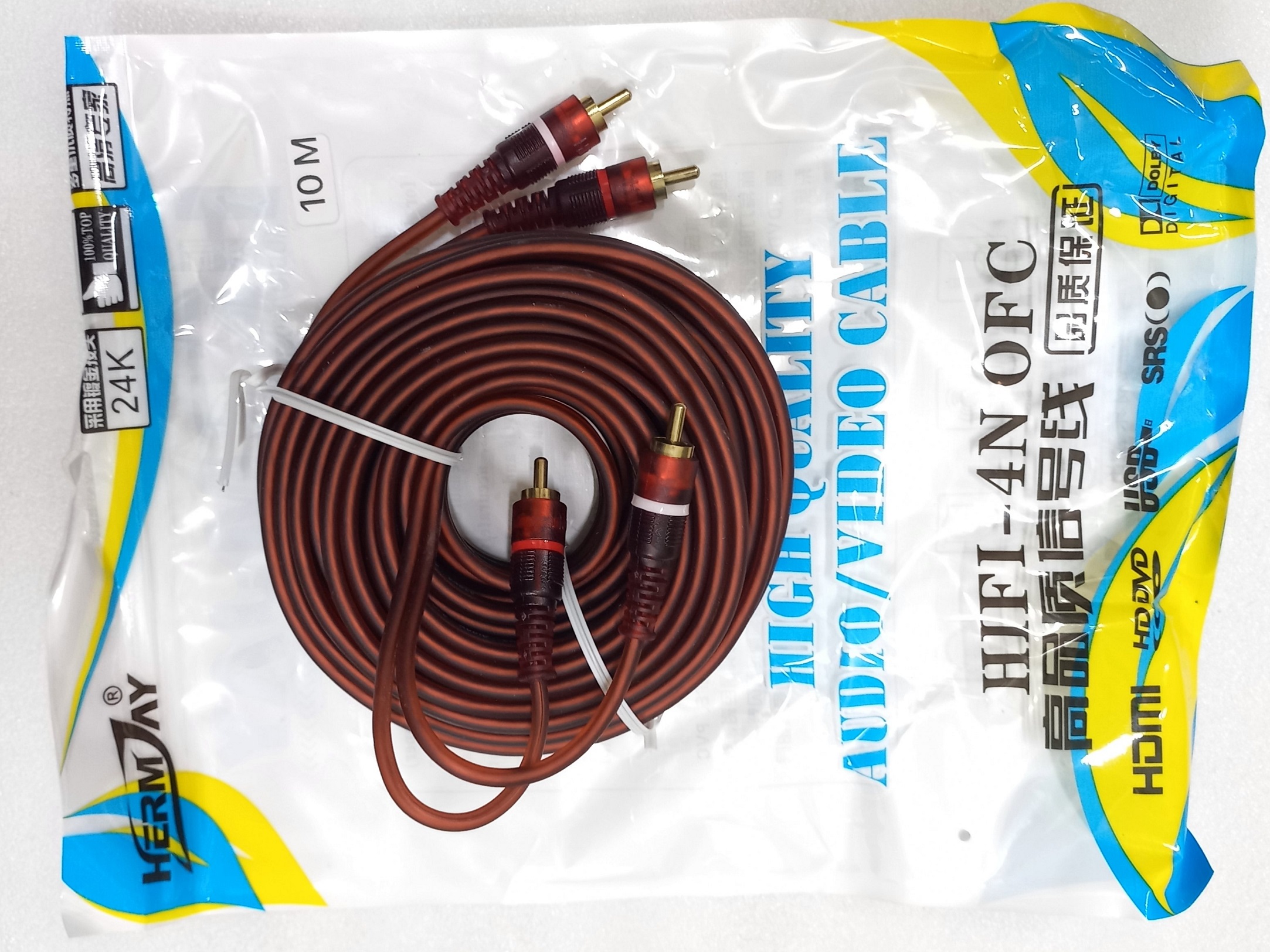 Cáp loa 4 đầu hoa sen RCA dài 5M/10M cao cấp (Dây AV 4 đầu)