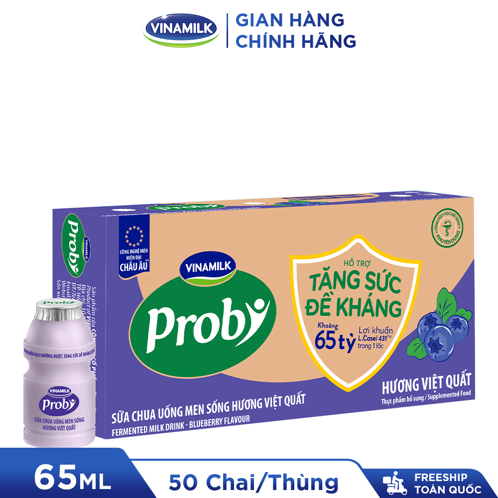 2 Thùng Sữa chua uống Probi Việt Quất chai x 65ml - 50 chai Thùng Yogurt