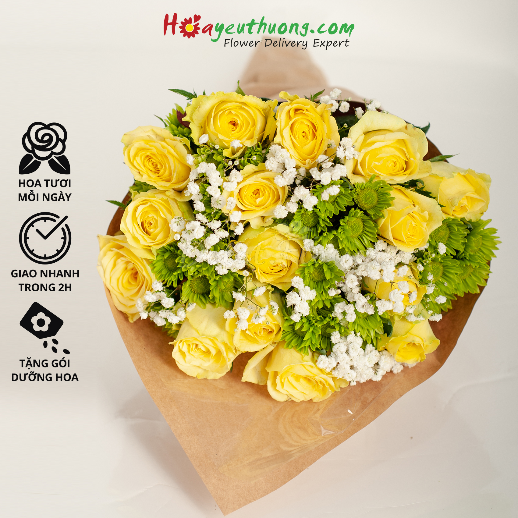 Vàng Tươi 2 - Combo hoa mix sẵn Hoayeuthuong, hoa Đà Lạt tươi cắm trang trí nhà cửa, văn phòng