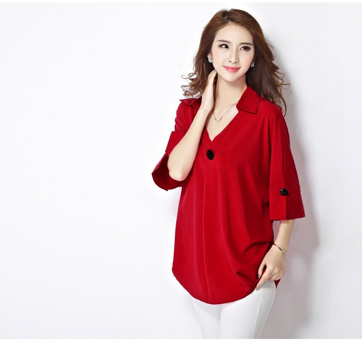 [HCM]ÁO SƠ MI FORM RỘNG PHỐI NÚT ĐỦ SIZE BEYEU1688 - BY1013 (ĐỎ TƯƠI)