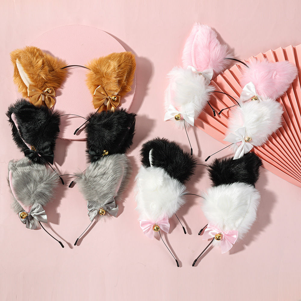 Ins Style Cute Plush Cat Ears Bells Hair Band For Women Girls Sweet Hair Accessories. 