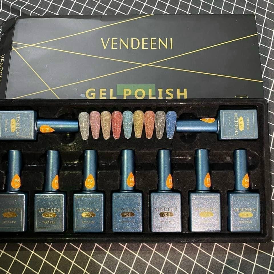 Sơn gel nhũ flash gel flash vendeeni siêu sáng set 9 chai tặng bảng màu