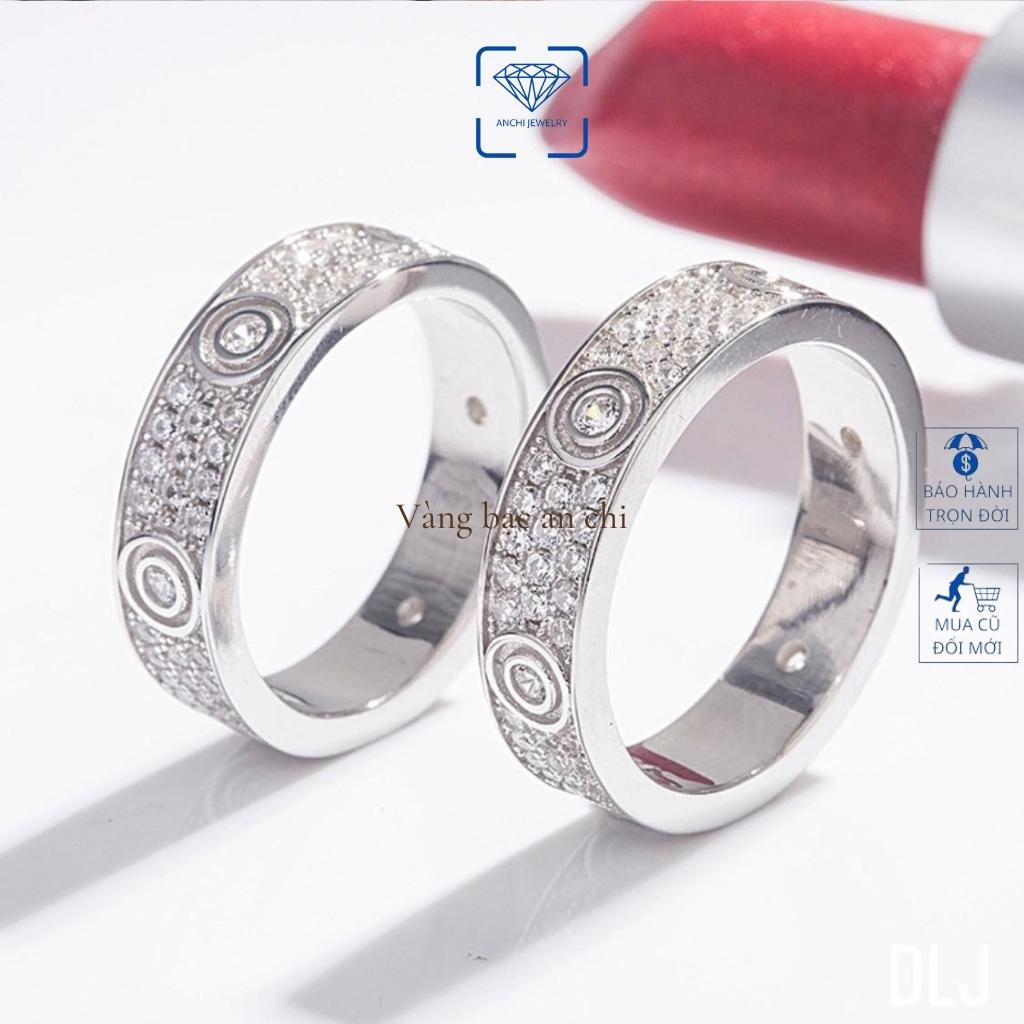 Nhẫn đôi đính đá mẫu trẻ trung, Vàng bạc an chi