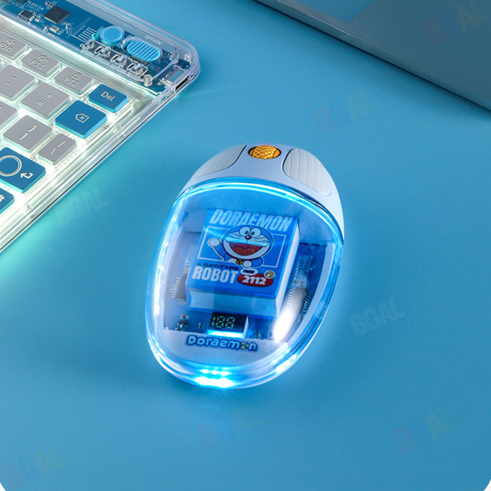 100% Authentic Doraemon Mouse Wireless Bluetooth Dual Mode Transparent Design Rechargeable for PC Laptop Computer Mute RST10855