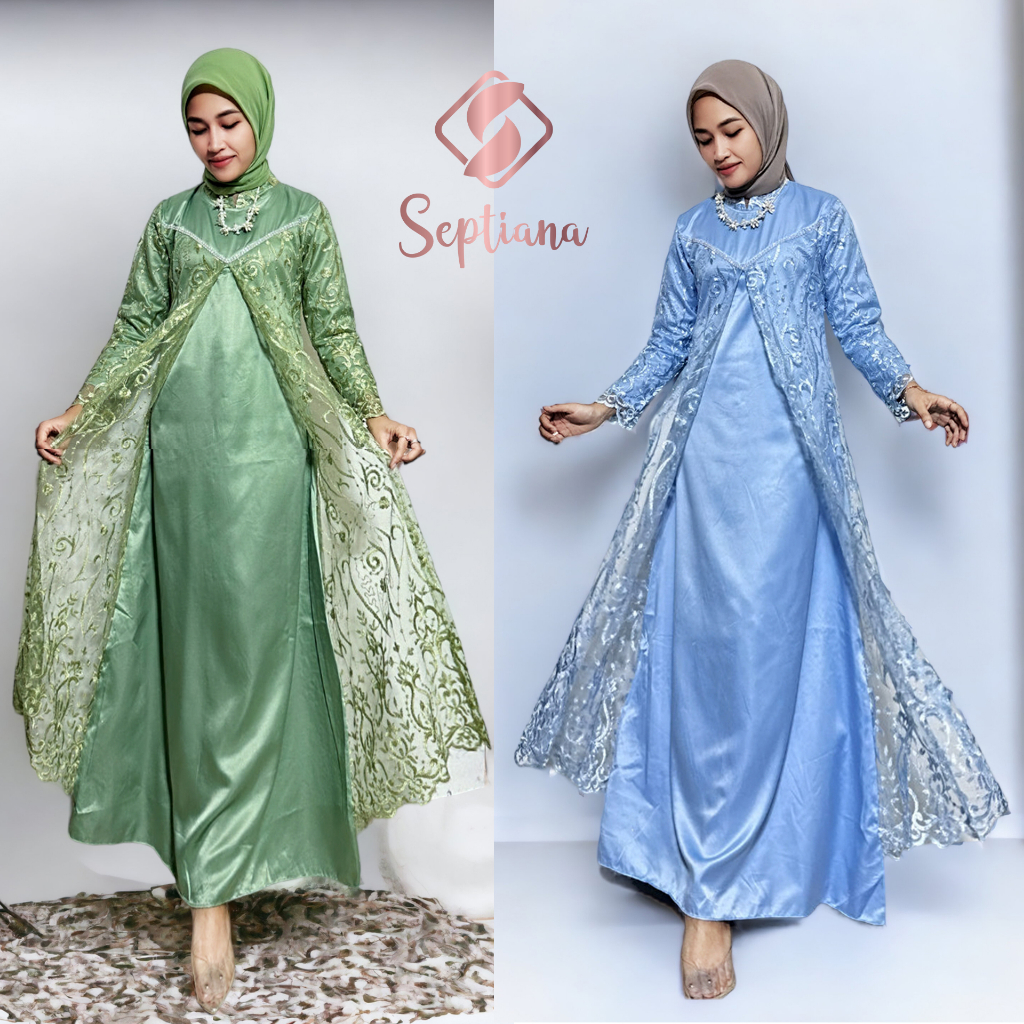 SEPTIANA Gamis pesta kondangan brukat tille mutiara lapisan - Main Image