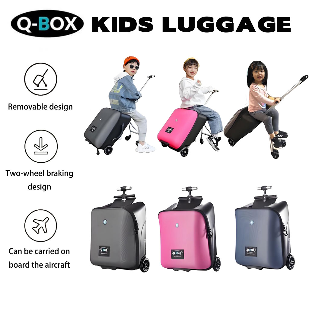 QBOX Kids Ride-On Luggage , Rideable Travel Suitcase with Pull Rod