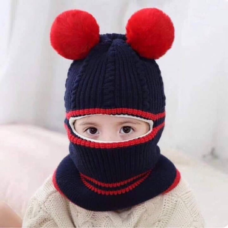 Mũ NiZa Mũ Len Chùm Kín Mặt Cổ Cho Bé Siêu Ấm