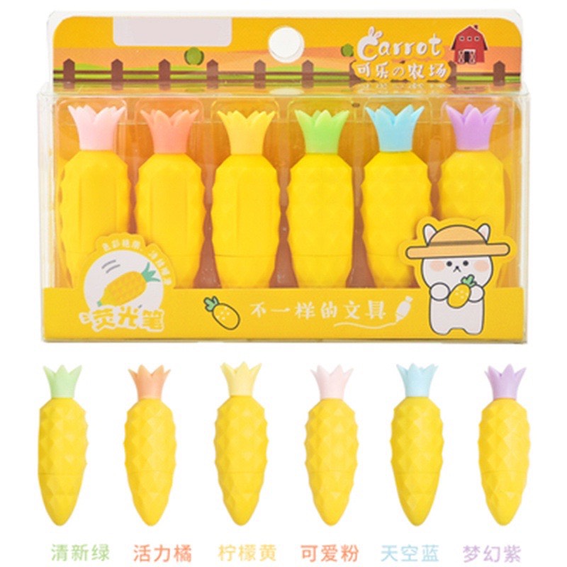 Hộp 6 bút dạ quang hình quả siêu cute