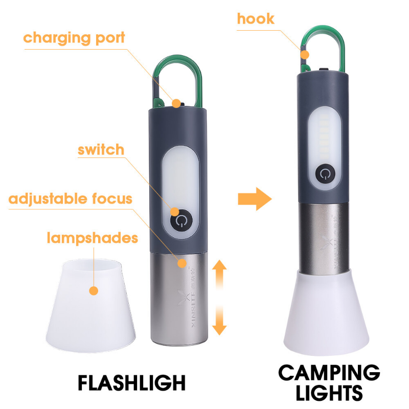 Đa chức năng Móc chìa khóa có đèn siêu sáng đèn pin LED có thể sạc qua USB Cắm Trại Di động ngoài trời đèn câu cá