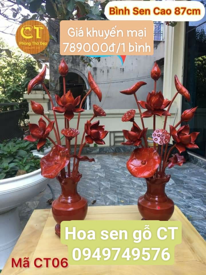 Bình hoa sen gỗ mít cao 87 cm