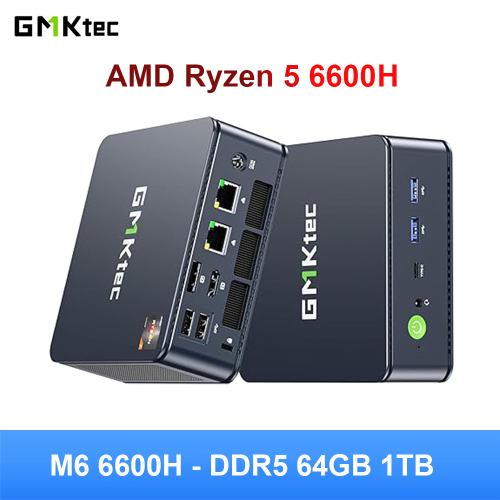 Gmktec m6 amd r5 6600h gaming mini pc 6c 12t 32gb ddr5 1tb ssd computer