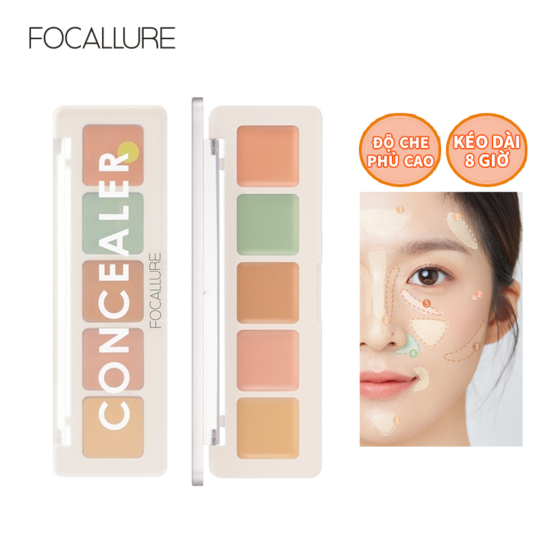 FOCALLURE 5 màu Kem che khuyết điểm Độ che phủ cao Chống thấm nước Lâu dài Tấm che khuyết điểm nhẹ