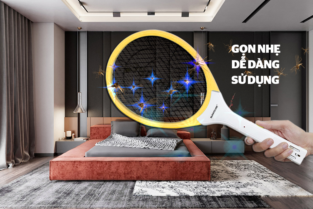 Vợt muỗi SUNHOUSE SHE-E200 màu vàng