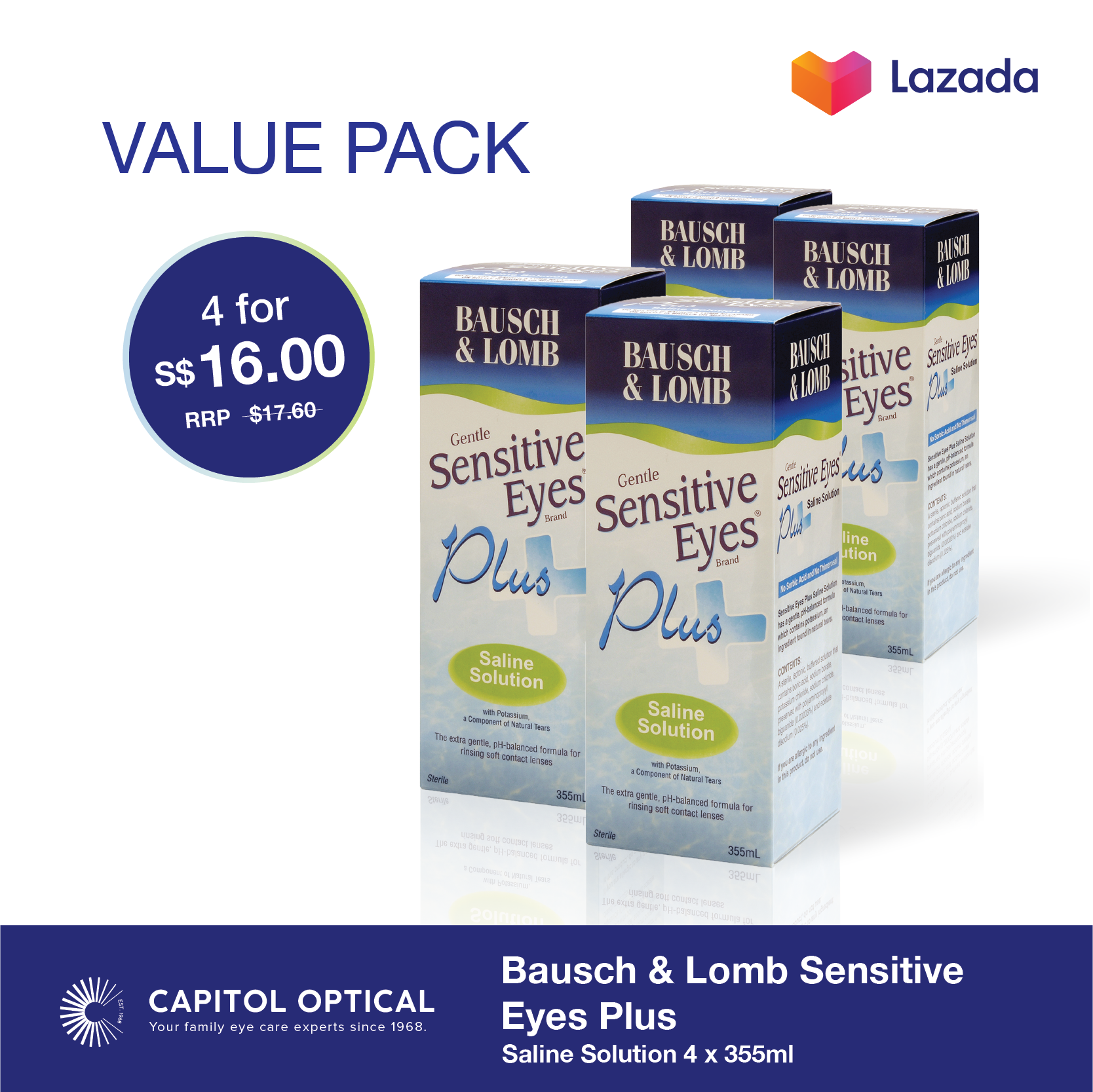 VALUE PACK] Bausch Lomb Sensitive Eyes Plus Saline Solution x