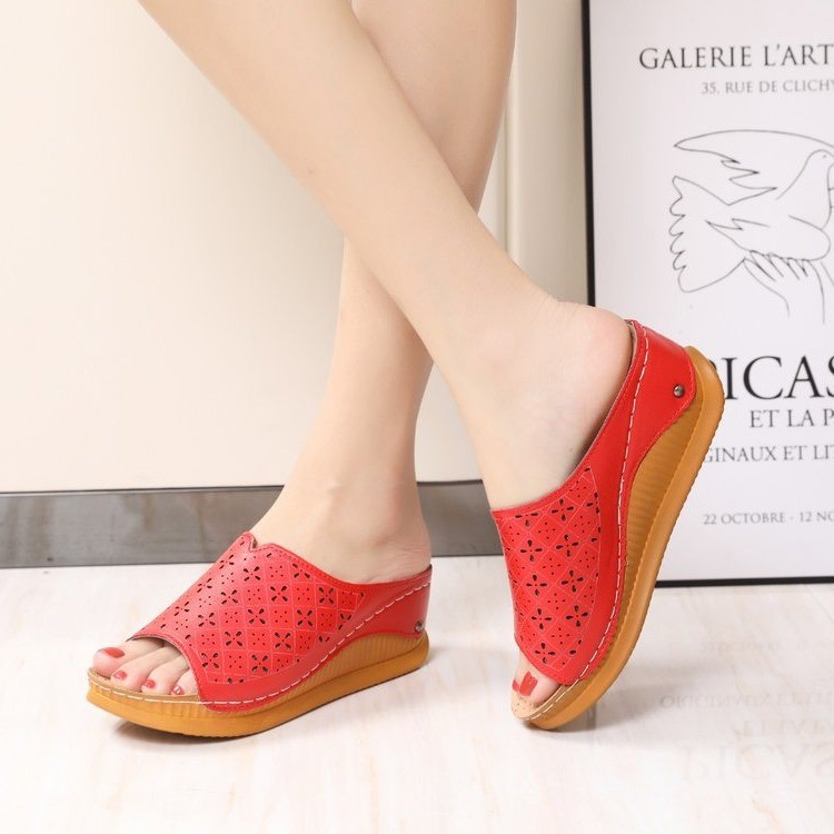 Vshoes dép nữ rỗng miệng cá giày nữ la mã đế dày xỏ chân