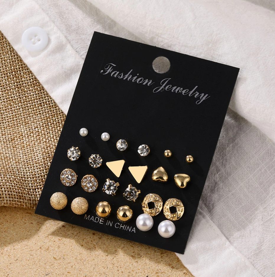 New Trendy 12 Pairs = 24 Pcs Pearl Stud Earrings Set for Women Simple Top - Earrings Set for Women New Collection - Earrings Set 12 Pairs for Girls - Earring for Women - Ear Ring Set 12 Pairs for Girls Stylish/ Earring 12 Pairs Set for Girls Simple. 
