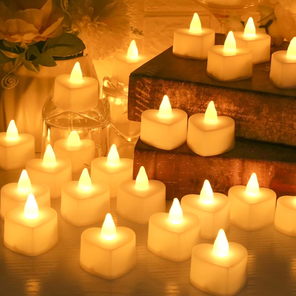 Romantic Heart Shaped Flameless LED Mini Electronic Candle Wedding Home Night Light Party Decor