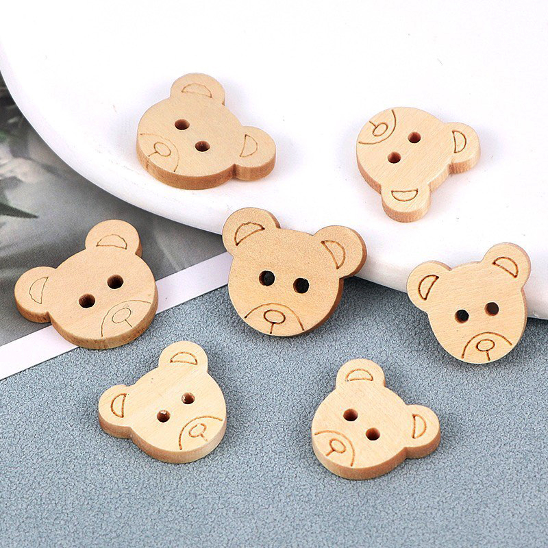 (5 cái) Nút gỗ hình mặt gấu Mini xinh xắn size 1.5cm