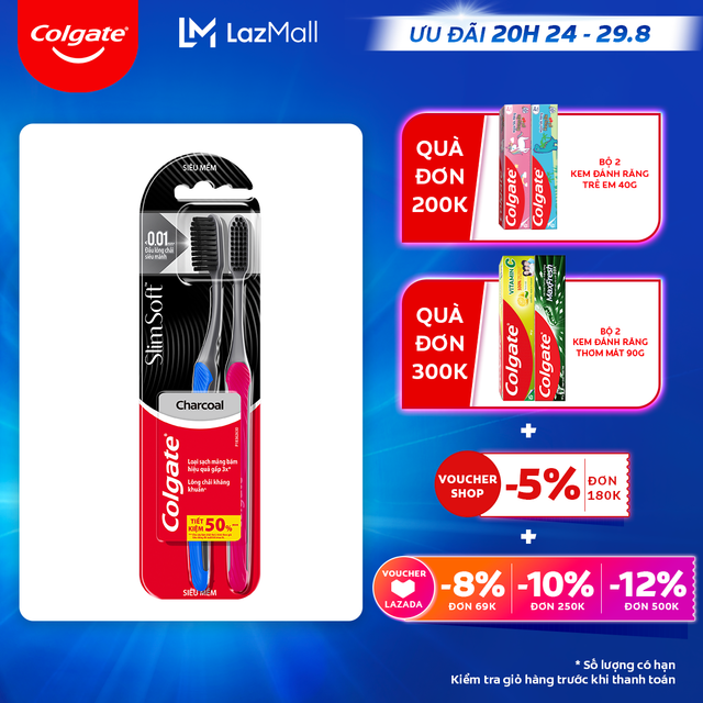 Colgate Slimsoft Charcoal bristle twin pack