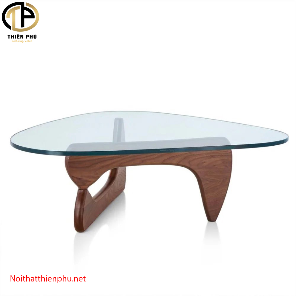 Bàn trà sofa chân gỗ Noguchi mặt kính