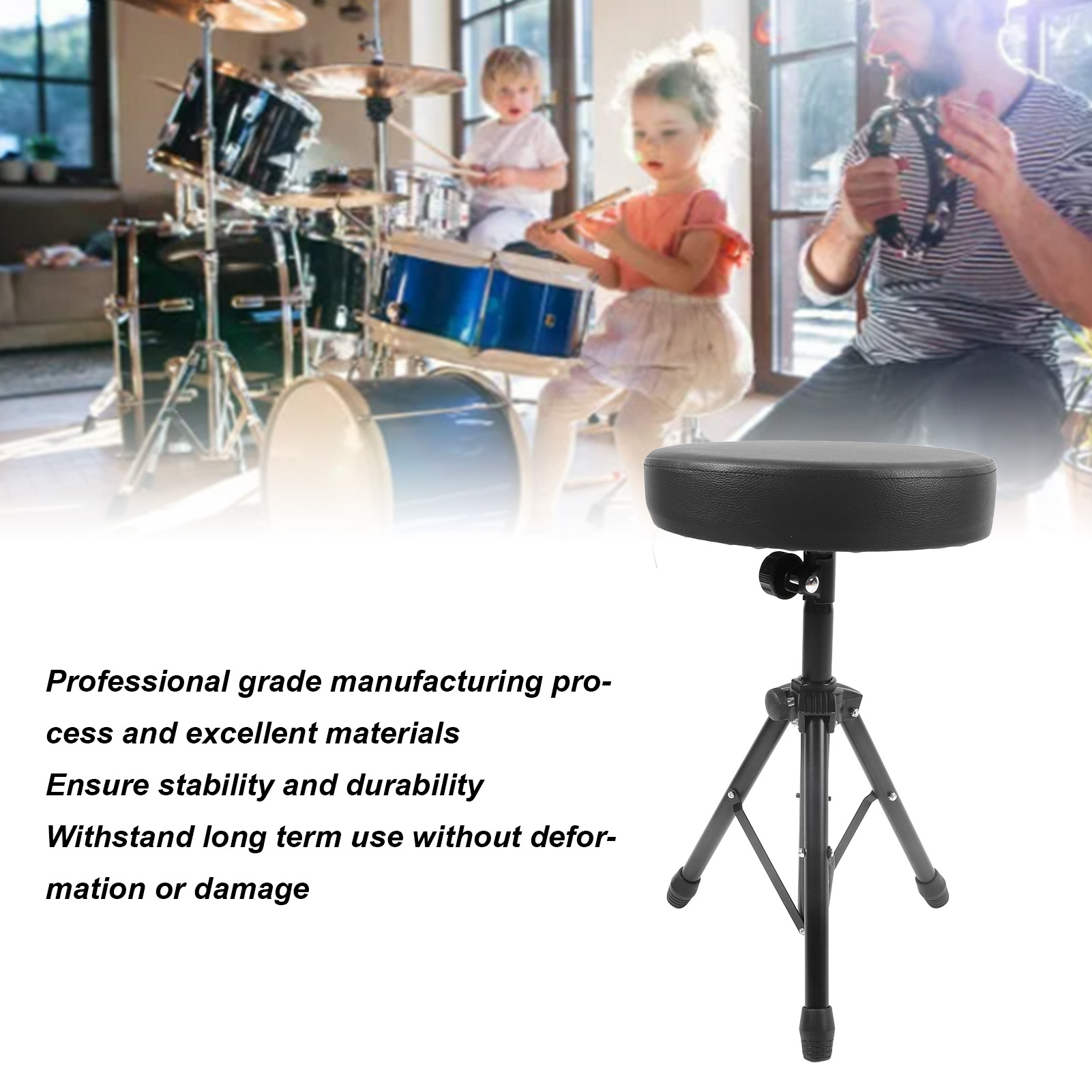 Rotatable Drumming Stool Non Slip Non Deform Durable Good Support Drum Throne Padded Collapsible with Stand for Percussion