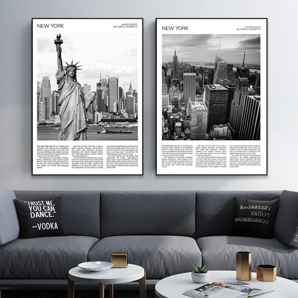 New York City Printed Black and White Travel Posters Minimalist Modern Wall Art Canvas Painting Office Decoration in New York City, USA