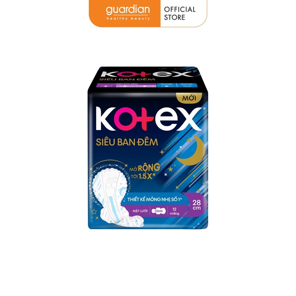 Băng Vệ Sinh Siêu Ban Đêm Dày Cánh 28cm Kotex 12 Miếng