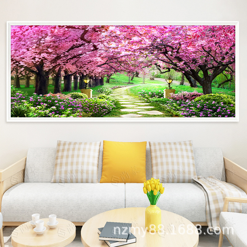 Tranh đính đá phong cảnh con đường tình yêu LV002, LV003: 200*90cm - chưa đính