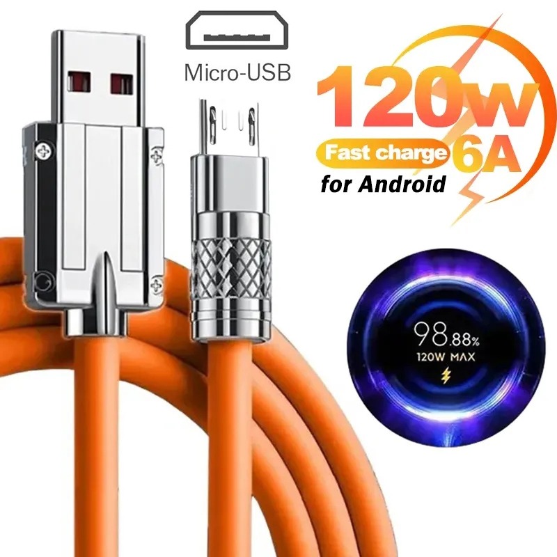 Micro USB Cáp sạc nhanh 120W 6A Hợp kim kẽm cáp điện thoại di động dây cho Samsung dữ liệu Android Xiaomi Redmi
