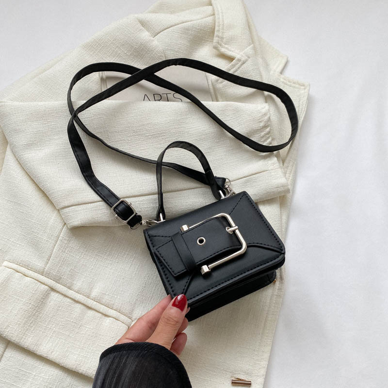 JIVIVIL PU Solid Color Women Crossbody Bags Shoulder Bags with Chic Buckle Portable Mini Handbag Lipsticks Bag