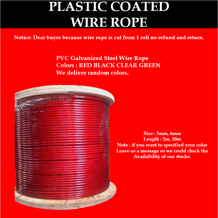 TOYU 5mm 6mm PVC Steel Wire Rope 5m 10m Rope clothesline (RANDOM COLOR ...