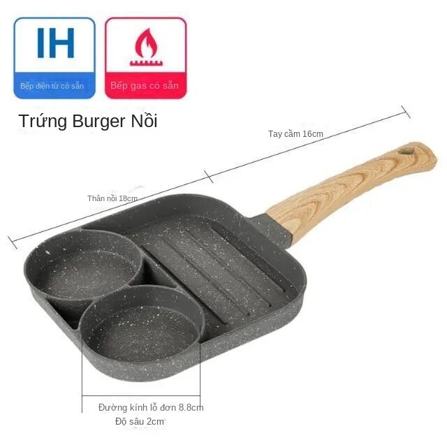 Chảo chiên Chảo Burger trứng bốn lỗ Four hole omelette pan maifan stone nonstick pan home breakfast hamburger pan egg dumpling pan mini frying pan