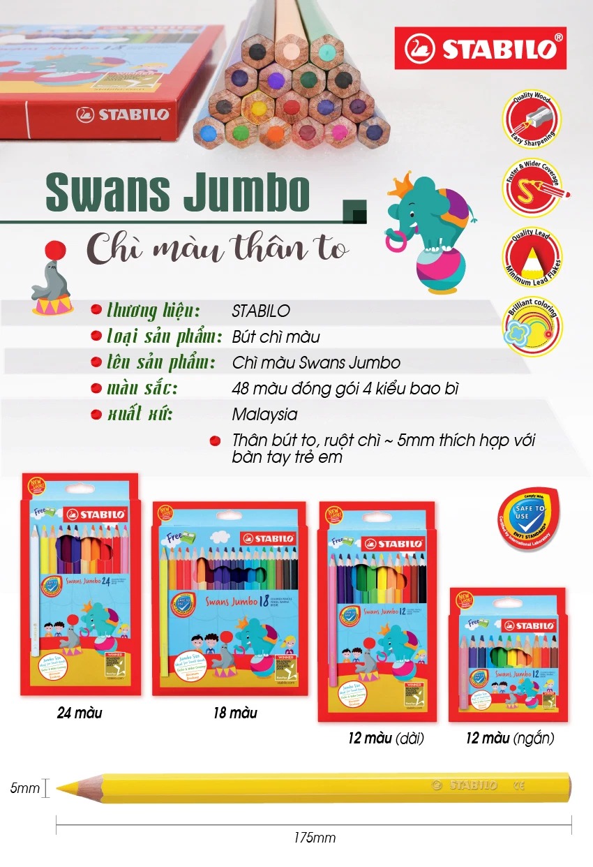 Combo bút chì màu STABILO Jumbo 12 màu