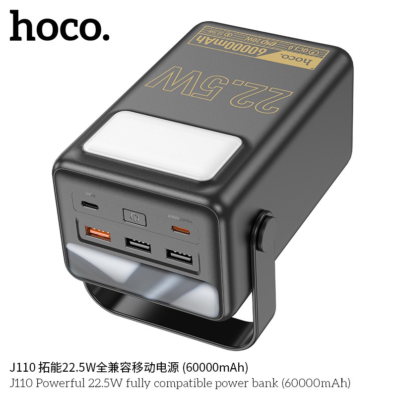Pin dự phòng hoco j110 60000mah qc 22.5w và pd 20w, có đèn led siêu sáng